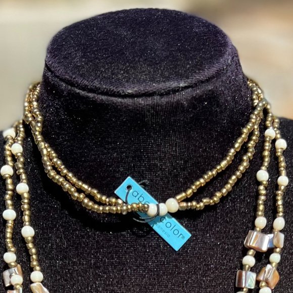 Shell & Bead Necklace Multi Strand Long Tan Ivory Layering Indo Ethnic Tribal - Picture 4 of 6